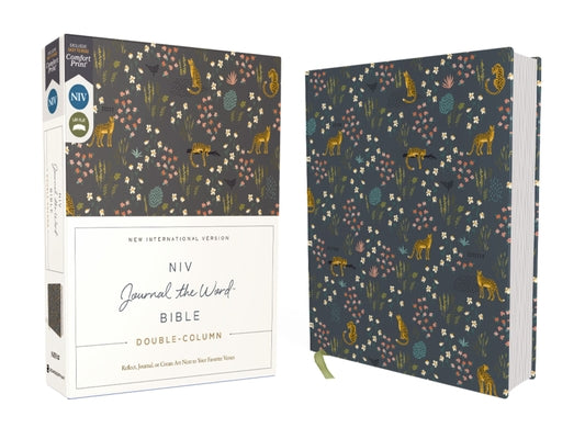 Niv, Journal the Word Bible (Perfect for Note-Taking), Double-Column, Cloth Over Board, Navy Floral, Red Letter, Comfort Print: Reflect, Take Notes, o by Zondervan book cover