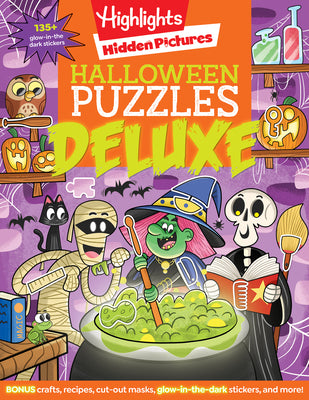 Halloween Puzzles Deluxe: Jumbo Halloween Gift for Kids with Seek and Find Puzzles, Over 600 Hidden Objects, 135 Glow-In-The-Dark Stickers, Recipes an by Highlights book cover