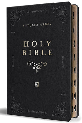 KJV Holy Bible, Giant Print Thinline Large Format, Black Premium Imitation Leather with Ribbon Marker, Red Letter, and Thumb Index by Origin book cover