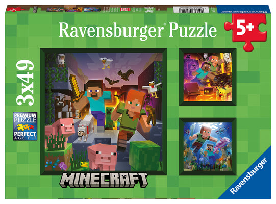 Book cover of Minecraft Biomes 3 X 49 PC Puzzle by Ravensburger