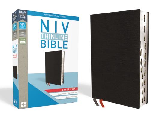 Book cover of NIV, Thinline Bible, Large Print, Bonded Leather, Black, Indexed, Red Letter Edition by Zondervan