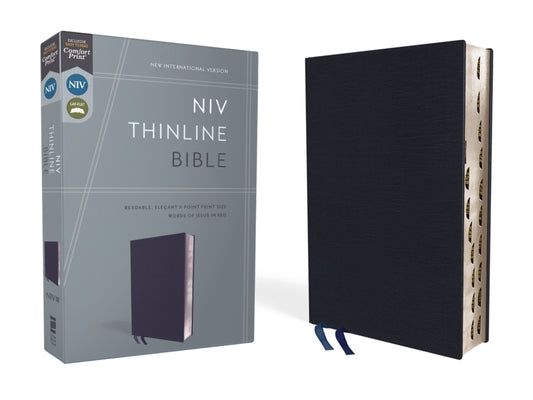Book cover of NIV, Thinline Bible, Bonded Leather, Navy, Indexed, Red Letter Edition by Zondervan
