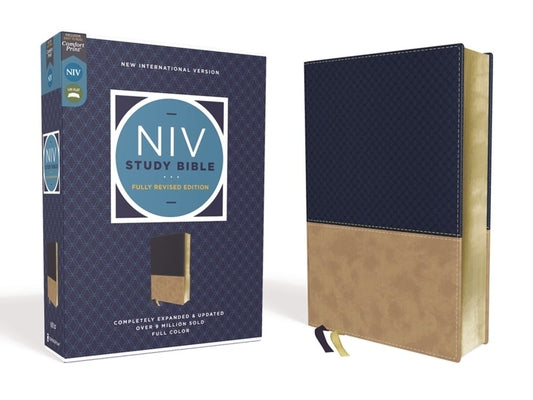 Book cover of NIV Study Bible, Fully Revised Edition, Leathersoft, Navy/Tan, Red Letter, Comfort Print by Barker, Kenneth L.