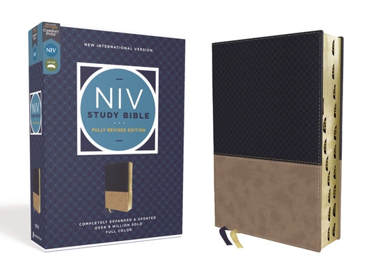 Book cover of NIV Study Bible, Fully Revised Edition, Leathersoft, Navy/Tan, Red Letter, Thumb Indexed, Comfort Print by Barker, Kenneth L.