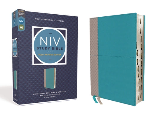 Book cover of NIV Study Bible, Fully Revised Edition, Leathersoft, Teal/Gray, Red Letter, Thumb Indexed, Comfort Print by Barker, Kenneth L.