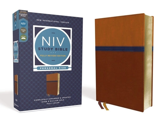 Book cover of NIV Study Bible, Fully Revised Edition, Personal Size, Leathersoft, Brown/Blue, Red Letter, Comfort Print by Barker, Kenneth L.
