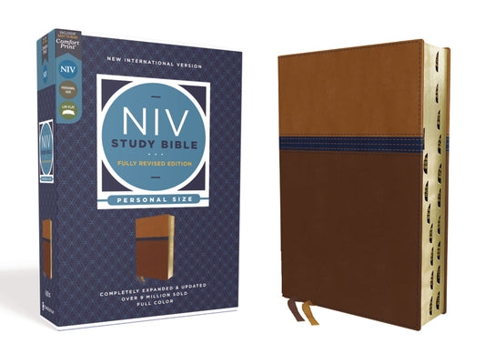 Book cover of NIV Study Bible, Fully Revised Edition, Personal Size, Leathersoft, Brown/Blue, Red Letter, Thumb Indexed, Comfort Print by Barker, Kenneth L.