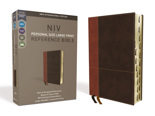 NIV, Personal Size Reference Bible, Large Print, Imitation Leather, Brown, Indexed, Red Letter Edition, Comfort Print by Zondervan book cover