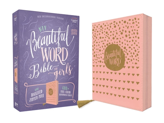 Book cover of Niv, Beautiful Word Bible for Girls, Updated Edition, Leathersoft, Zippered, Pink, Red Letter, Comfort Print: 600+ Full-Color Illustrated Verses by Zondervan