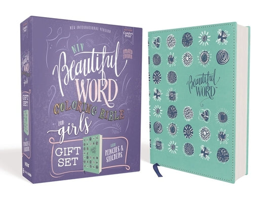 Book cover of Niv, Beautiful Word Coloring Bible for Girls Pencil/Sticker Gift Set, Updated, Leathersoft Over Board, Teal, Comfort Print: 600+ Verses to Color by Zondervan
