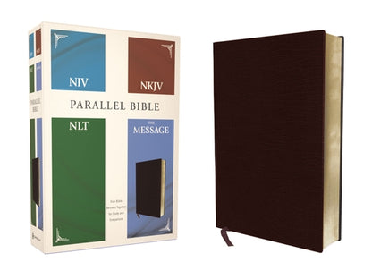 Niv, Nkjv, Nlt, the Message, (Contemporary Comparative) Parallel Bible, Bonded Leather, Burgundy by Zondervan book cover