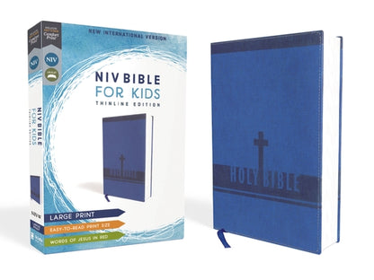 Niv, Bible for Kids, Large Print, Leathersoft, Blue, Red Letter, Comfort Print: Thinline Edition (Easy-To-Read, Easy-To-Carry) by Zondervan book cover