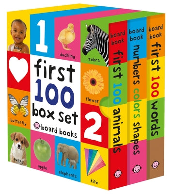 First 100 Board Book Box Set (3 Books): First 100 Words, Numbers Colors Shapes, and First 100 Animals by Priddy, Roger book cover