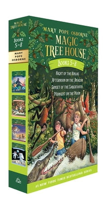 Book cover of Magic Tree House Books 5-8 Boxed Set: Night of the Ninjas; Afternoon on the Amazon; Sunset of the Sabertooth; Midnight on the Moon by Osborne, Mary Pope