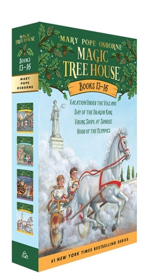 Magic Tree House Books 13-16 Boxed Set: Vacation Under the Volcano; Day of the Dragon King; Viking Ships at Sunrise; Hour of the Olympics by Mary Pope Osborne book cover
