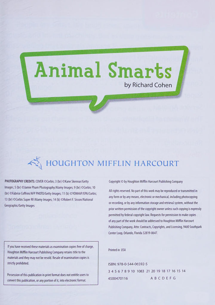 Book cover of Book 192: Animal Smarts: Leveled Reader, Enrichment Grade 5 by Hmh, Hmh