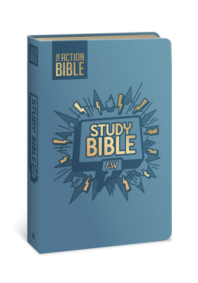 Book cover of The Action Bible Study Bible Esv, Leathersoft, Blue, Full Color by David C Cook