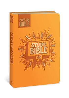 Book cover of The Action Bible Study Bible Esv, Leathersoft, Orange, Full Color by David C Cook
