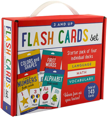Flash Cards Set: Alphabet, Colors & Shapes, First Words, and Numbers Four Pack Set book cover