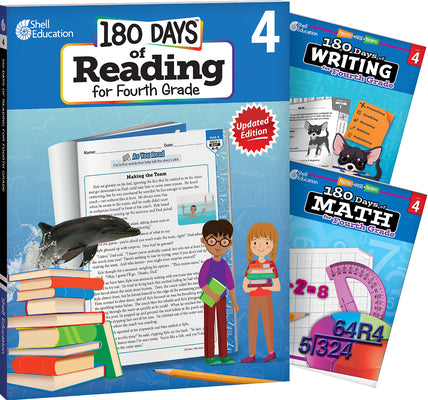 180 Days(r) Reading, Writing and Math for Grade 4: 3-Book Set: Practice, Assess, Diagnose by Multiple Authors book cover