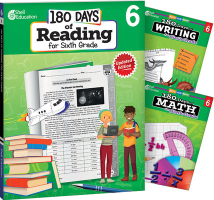 180 Days(r) Reading, Writing and Math for Grade 6: 3-Book Set: Practice, Assess, Diagnose by Multiple Authors book cover