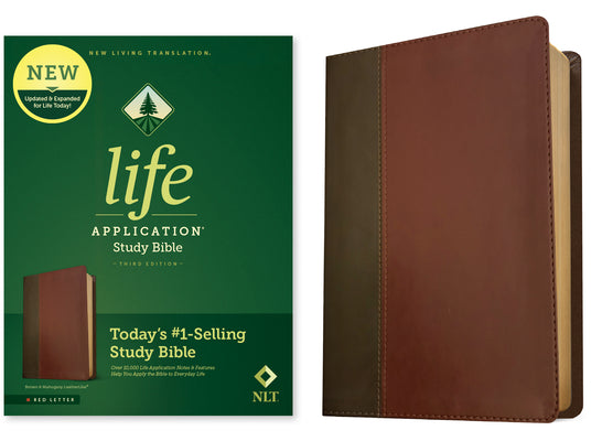 Book cover of NLT Life Application Study Bible, Third Edition (Red Letter, Leatherlike, Brown/Tan) by New Living Translation