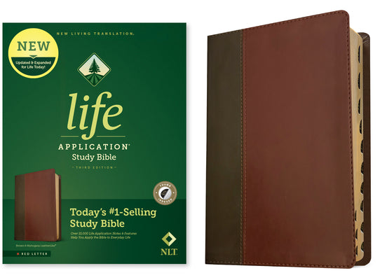 Book cover of NLT Life Application Study Bible, Third Edition (Red Letter, Leatherlike, Brown/Tan, Indexed) by New Living Translation