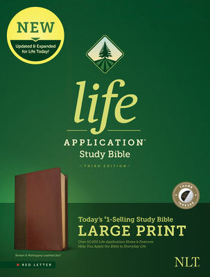 Book cover of NLT Life Application Study Bible, Third Edition, Large Print (Red Letter, Leatherlike, Brown/Tan, Indexed) by New Living Translation