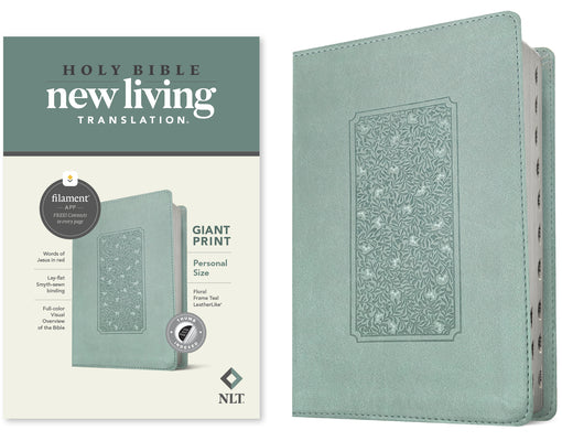 Book cover of NLT Personal Size Giant Print Bible, Filament Enabled Edition (Red Letter, Leatherlike, Floral Frame Teal, Indexed) by New Living Translation