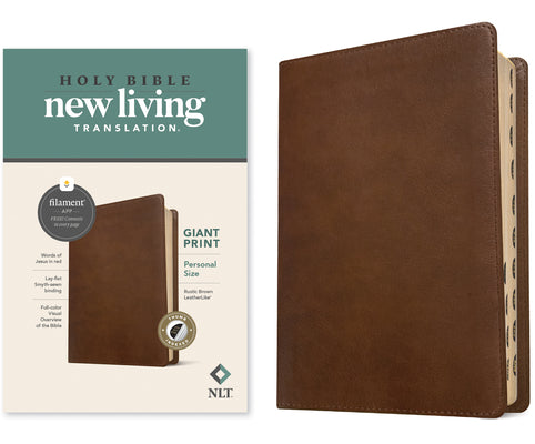 Book cover of NLT Personal Size Giant Print Bible, Filament Enabled Edition (Red Letter, Leatherlike, Rustic Brown, Indexed) by New Living Translation
