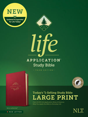 Book cover of NLT Life Application Study Bible, Third Edition, Large Print (Red Letter, Leatherlike, Berry, Indexed) by New Living Translation