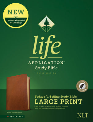 Book cover of NLT Life Application Study Bible, Third Edition, Large Print (Red Letter, Genuine Leather, Brown, Indexed) by New Living Translation