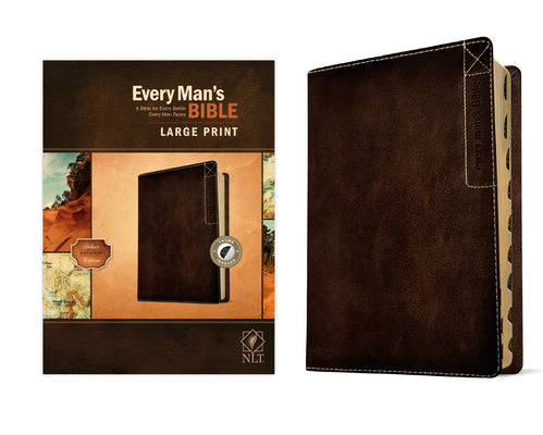 Book cover of Every Man's Bible Nlt, Large Print, Deluxe Explorer Edition (Leatherlike, Rustic Brown, Indexed) by New Living Translation