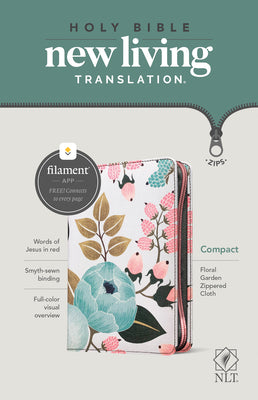 Book cover of NLT Compact Zipper Bible, Filament Enabled (Cloth, Floral Garden, Red Letter) by New Living Translation