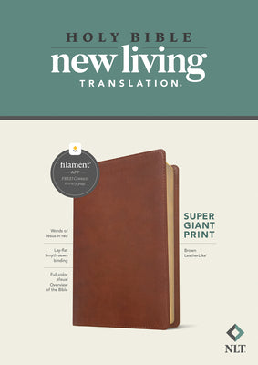 Book cover of NLT Super Giant Print Bible, Filament Enabled (Leatherlike, Brown, Red Letter) by New Living Translation
