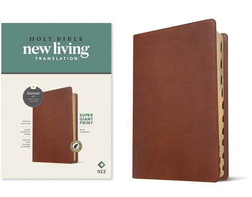 Book cover of NLT Super Giant Print Bible, Filament Enabled (Leatherlike, Brown, Indexed, Red Letter) by New Living Translation