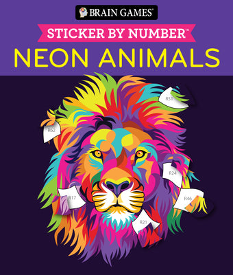 Brain Games - Sticker by Number: Neon Animals (28 Images to Sticker) by Publications International Ltd book cover