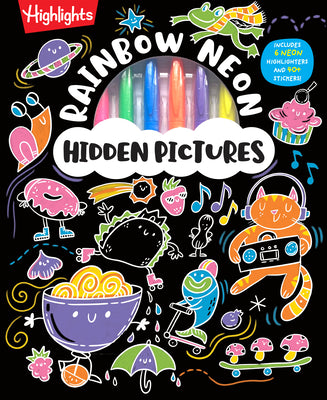 Book cover of Rainbow Neon Hidden Pictures: Rainbow Activity Book with Neon Markers and Over 40 Stickers, Fun Sticker Puzzle Book for Creative Kids Ages 6-12 by Highlights