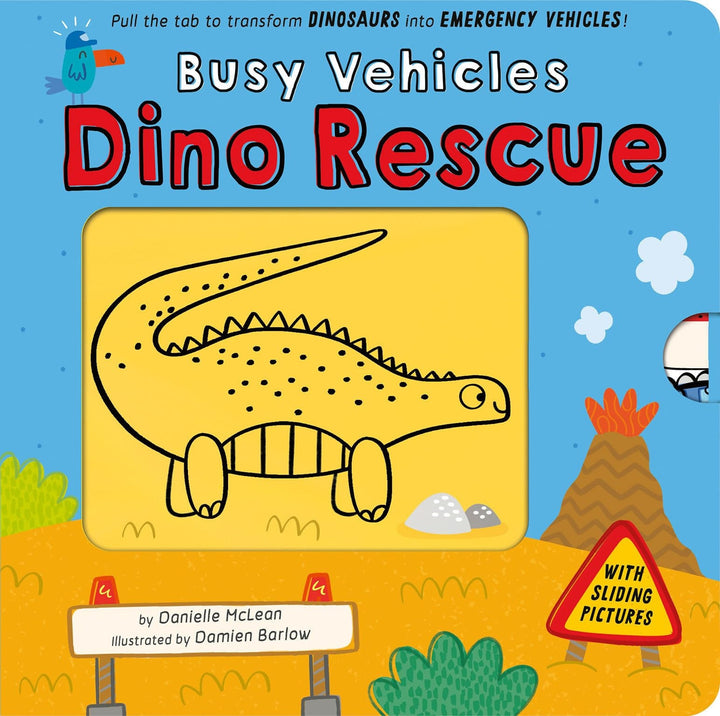 Book cover of Busy Vehicles: Dino Rescue: Pull the Tab to Transform Dinosaurs Into Emergency Vehicles! by McLean, Danielle