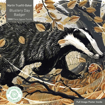 Adult Sustainable Jigsaw Puzzle Martin Truefitt-Baker: Blustery Day Badger: 1000-Pieces. Ethical, Sustainable, Earth-Friendly product image