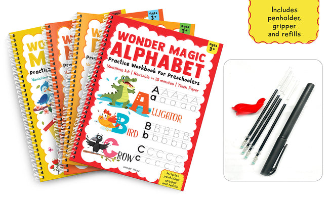 Wonder Magic Pack of 4 Books (Maths, Drawing, Numbers & Alphabet) by Wonder House Books book cover