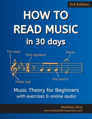 Book cover of How to Read Music in 30 Days: Music Theory for Beginners - with exercises & online audio by Ellul, Matthew
