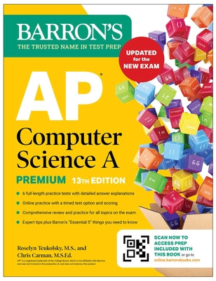 AP Computer Science a Premium, 13th Edition: Prep Book with 6 Practice Tests + Comprehensive Review + Online Practice (2026) by Teukolsky, Roselyn, M. S. book cover