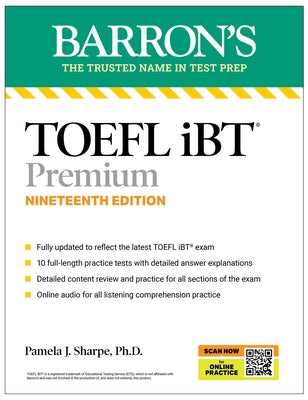 Toefl, IBT Premium, Nineteenth Edition: Prep Book with 10 Practice Tests + Comprehensive Review + Online Audio (2026) by Sharpe, Pamela J., PH. D. book cover