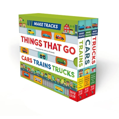 Make Tracks: Things That Go Boxed Set: Cars, Trains, Trucks by Johnny Dyrander book cover
