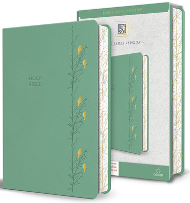 KJV Holy Bible, Large Print Medium Format, Green with Birds Faux Leather W/ Ribbon Marker, Red Letter by King James Version book cover
