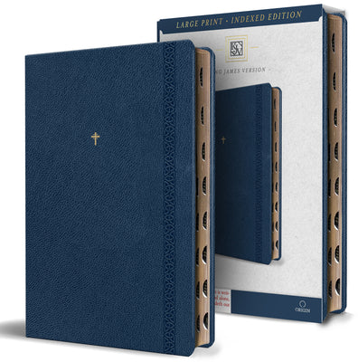 KJV Holy Bible, Large Print Handy Size Format, Blue Premium Imitation Leather with Ribbon Marker, Red Letter, Thumb Index by King James Version book cover